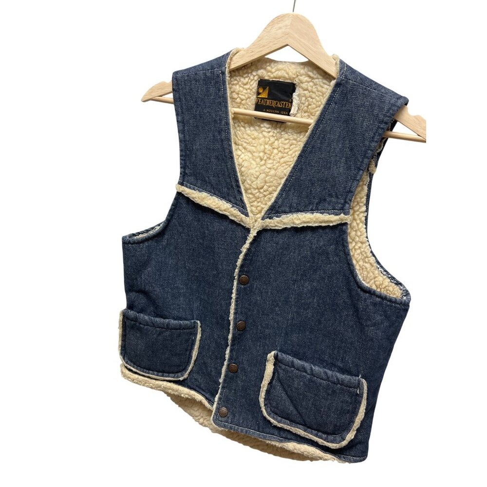 Weathercaster Vintage 70's Denim Sherpa Lined Western Vest